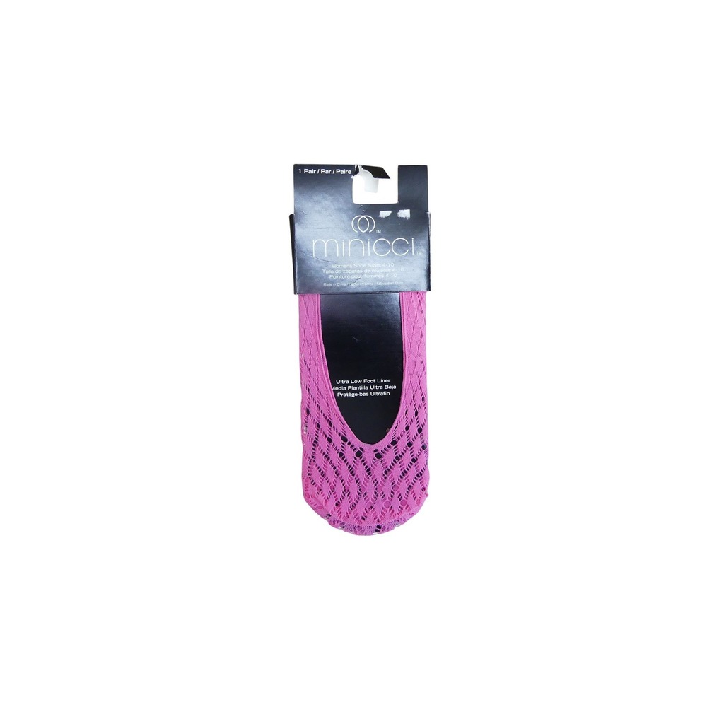 Minicci Foot Liner Womens 4-10 Pink New Mesh Crochet Ultra Low No Show Sock